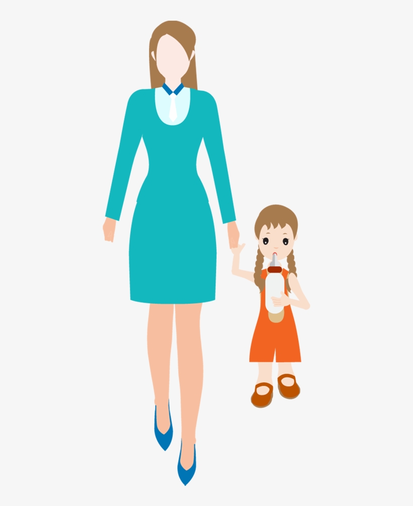Cartoon Woman Holds The Hand Of A Small Child - Woman With Child Cartoon, transparent png download