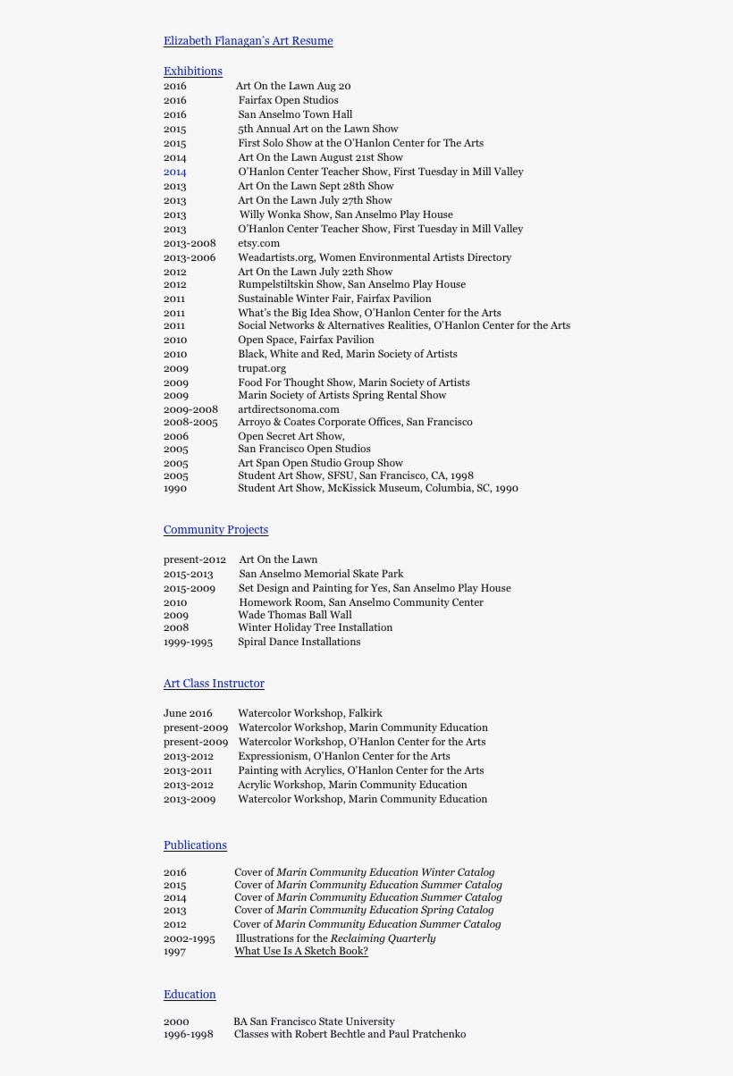 Elizabeth Flanagan's Art Resume Exhibitions 2016 Art - Document, transparent png download