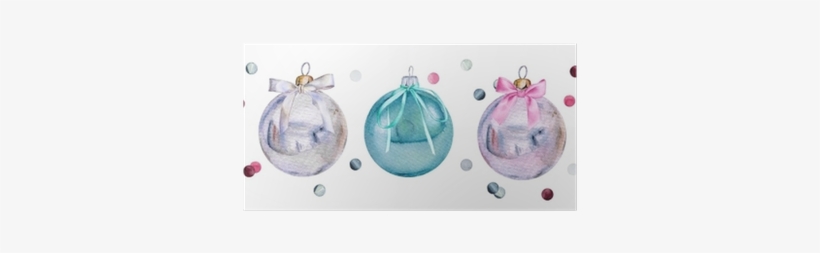 Set Of Watercolor Christmas Glass Balls With Bows And - Christmas Day, transparent png download