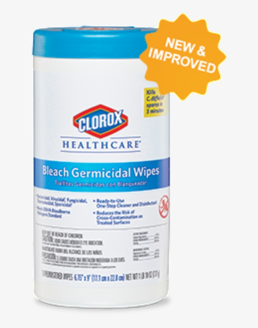 Clorox Bleach Heathcare Germicdial Wipes 70 Ct - Bleach Germicidal Wipes 6 3/4 X 9 Unscented 70/canister, transparent png download