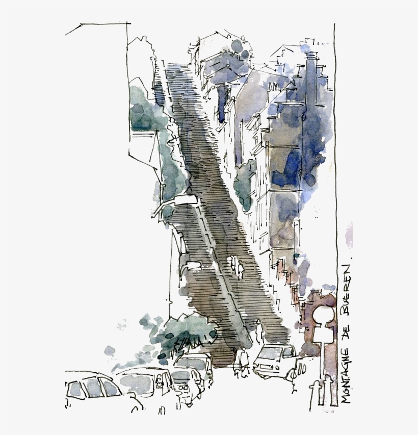Picture Black And White Library Painting Sketch Stairs - Stairs Watercolor, transparent png download