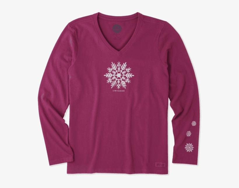 Women's Watercolor Snowflake Long Sleeve Crusher Vee - Long-sleeved T-shirt, transparent png download