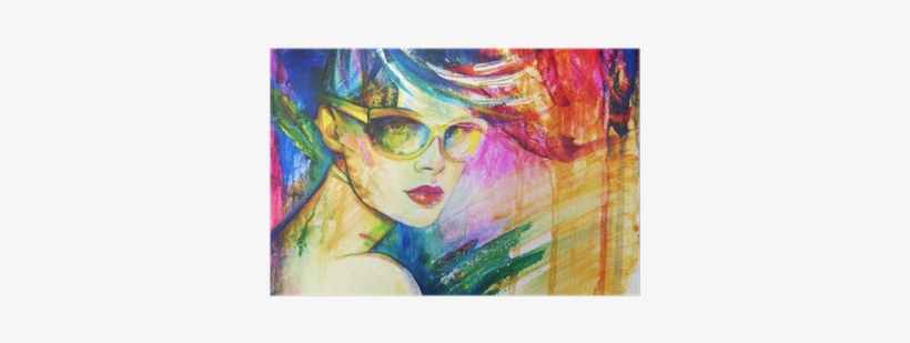 Woman With Sunglasses - Painting Portrait Sunglass, transparent png download