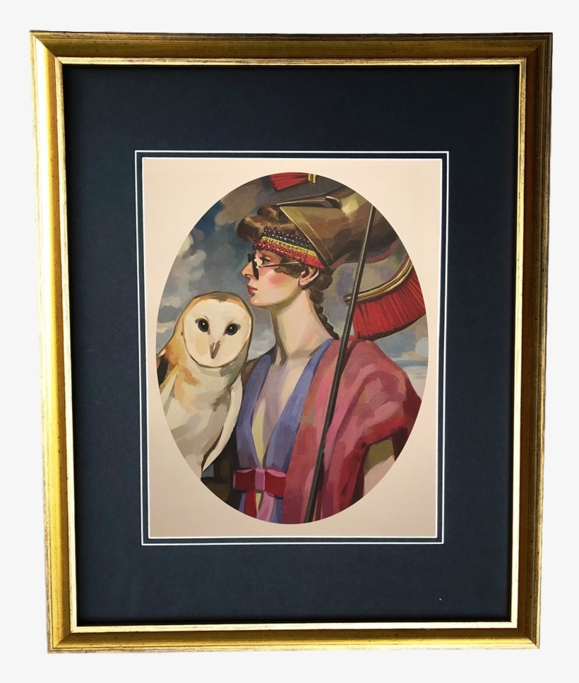 Vintage Gold Frame Gucci Roman Woman Owl Portrait Illustration, transparent png download