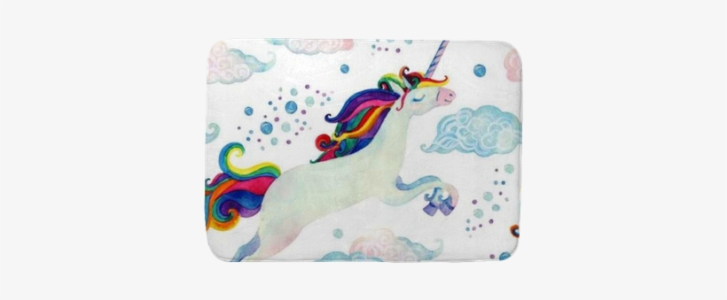 Watercolor Fairy Tale Seamless Pattern With Flying - Acuarela Unicornios, transparent png download