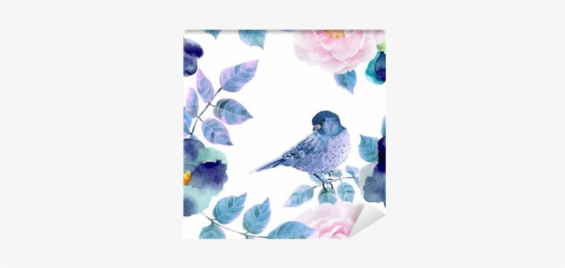 Watercolor Seamless Pattern With Flowers And Birds - Trapuntino Quilt Con Stampa Romantic Flowers Cloe -, transparent png download