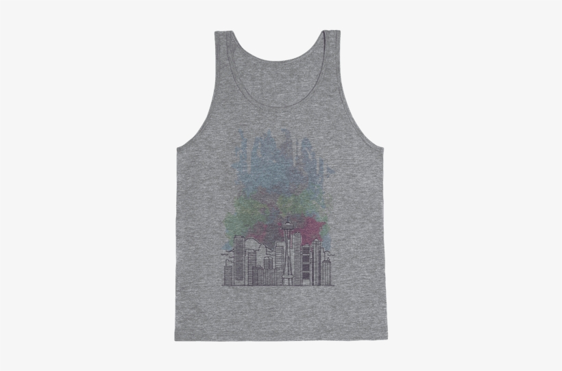 Seattle Graphic Watercolor Cityscape Tank Top - Happiness Is Camping With My Dog Tank Top: Funny Tank, transparent png download