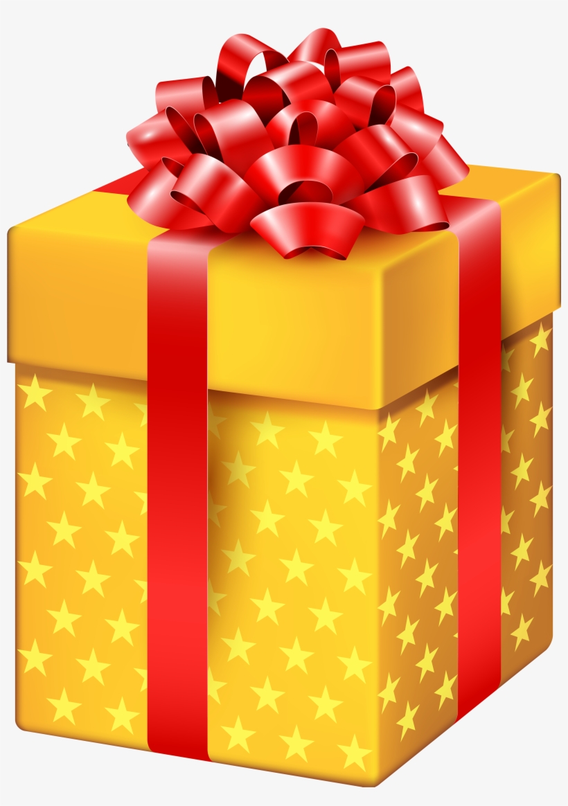 Yellow Gift Box With Stars Png Clipart - Gift, transparent png download