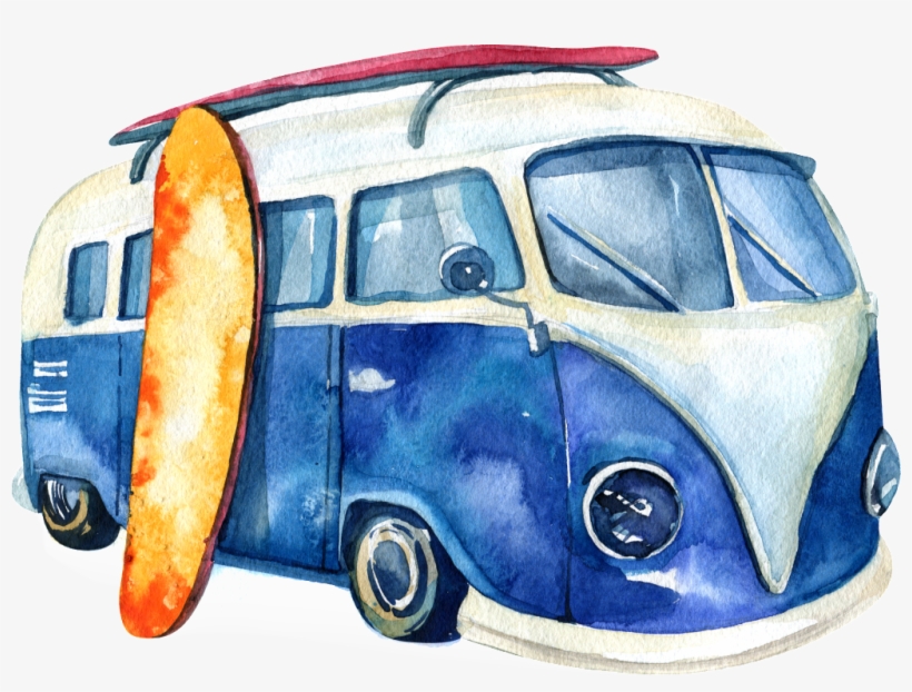 Hand Painted Watercolor Car Skateboard Transport Transparent - Holiday Fabric - Surfing Pattern - Pattern Custom Fabric, transparent png download