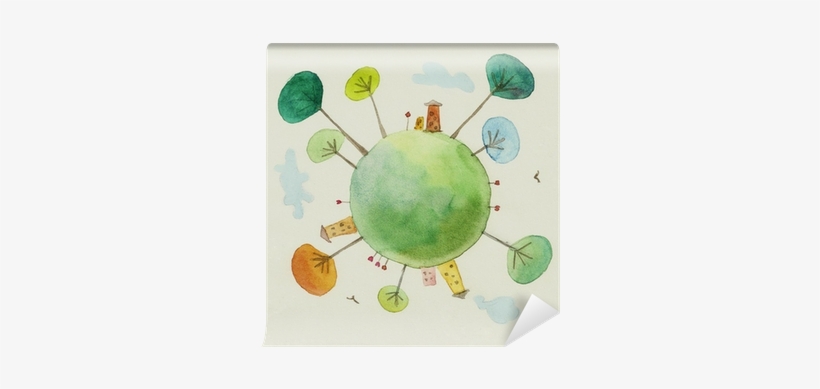 Small Planet Earth Watercolor Painting Wall Mural • - Amor A Tu Planeta, transparent png download