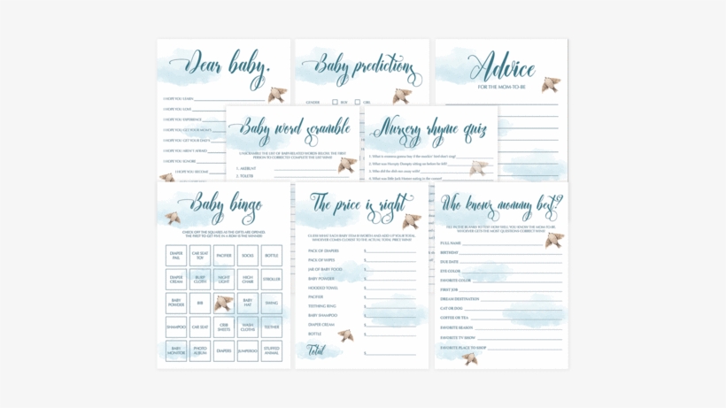 Blue Baby Shower Games Printables With Watercolor Clouds - Watercolor Painting, transparent png download