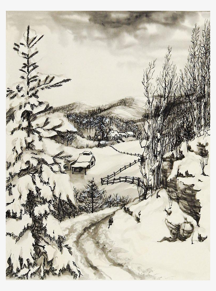 Sunday In Vermont Winter Watercolor - Winter Watercolor, transparent png download