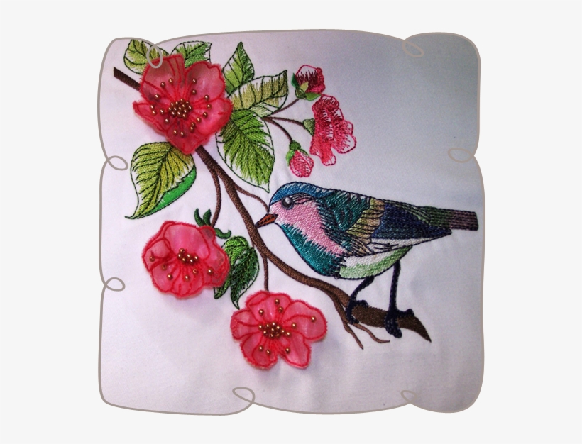 Watercolor Bird With 3d Blossoms - Chickadee, transparent png download