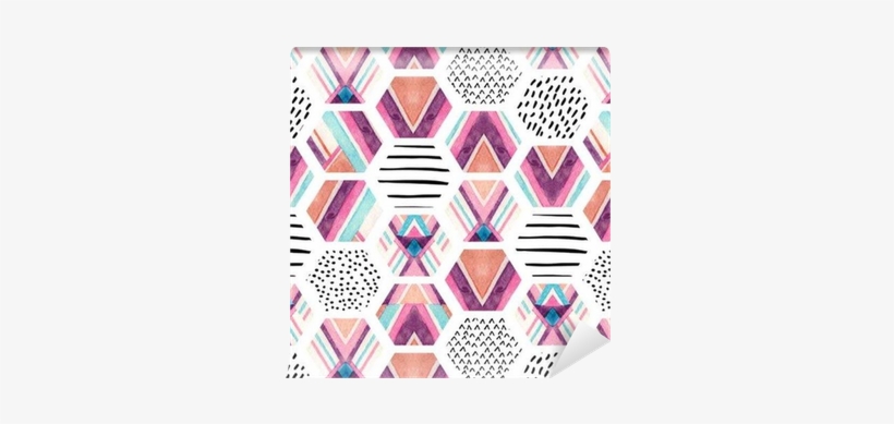 Watercolor Hexagon Seamless Pattern With Geometric - Watercolor Painting, transparent png download