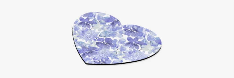 Blue Watercolor Flower Pattern Heart-shaped Mousepad - Watercolor Painting, transparent png download