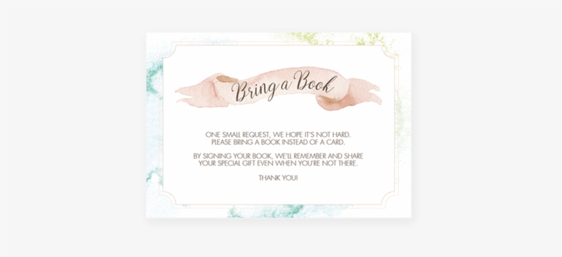 Watercolor Baby Shower Bring A Book Card - Watercolor Painting, transparent png download