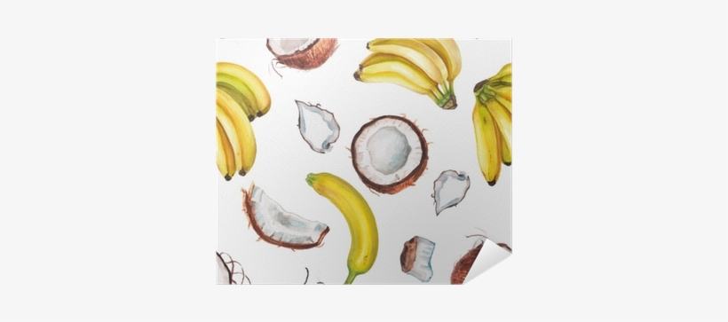 Watercolor Banana And Coconut Pattern Poster • Pixers® - Art Print: Lenavetka87's Watercolor Coconut Set, 30x30cm., transparent png download