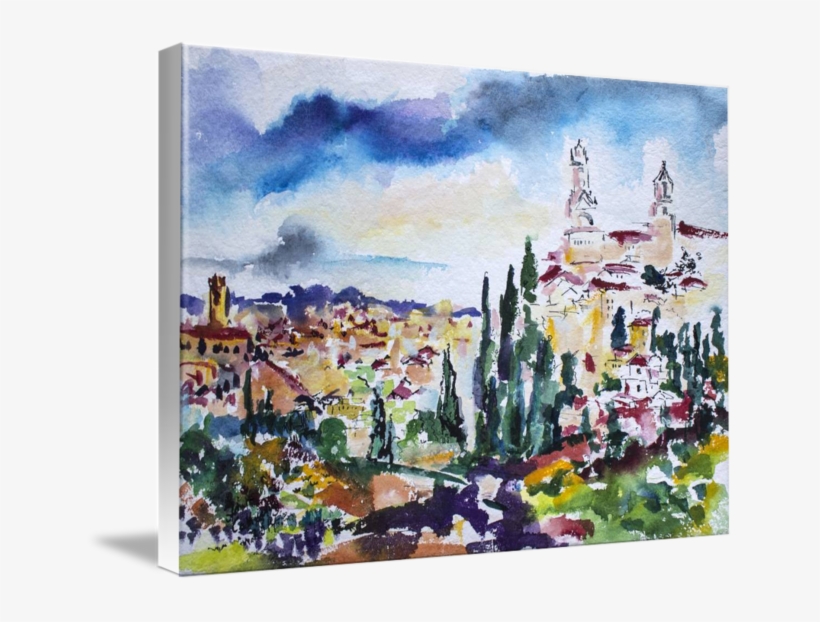 Siena Italy Tuscan Landscape Watercolor By Ginette - Painting, transparent png download
