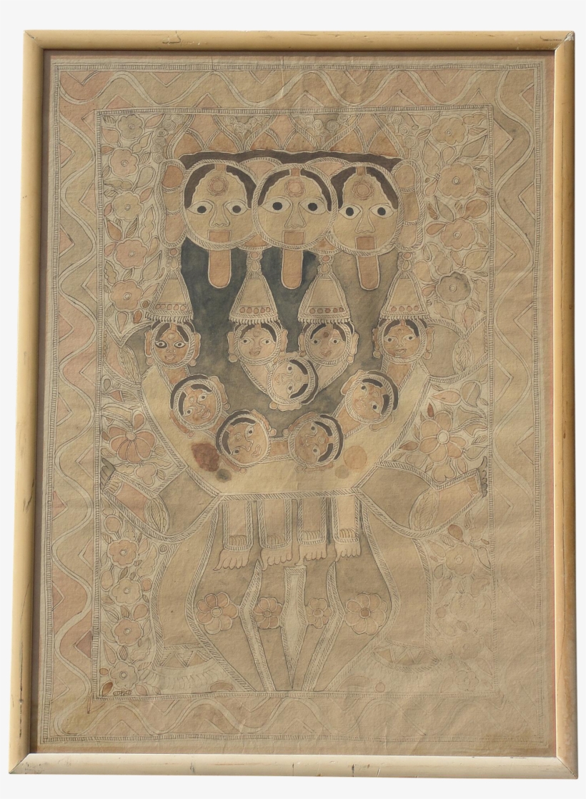 Vintage Madhubani Mithila Watercolor Painting Of Faces - Motif, transparent png download