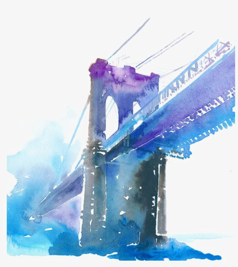 Ftestickers Watercolor Bridge Brooklynbridge - Watercolor Brooklyn Bridge, transparent png download