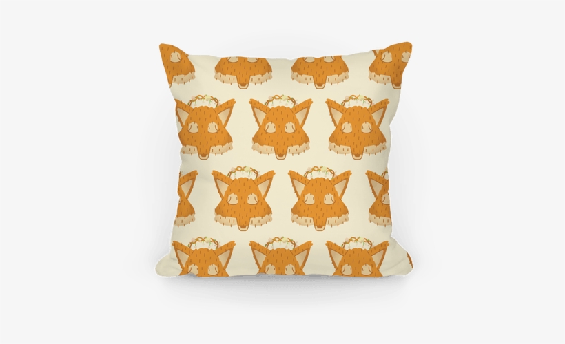 Flower Crown Fox Face Pattern Pillow - Cushion, transparent png download