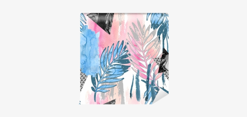 Abstract Tropical Leaves Filled With Watercolor Rough - Watercolor Painting, transparent png download
