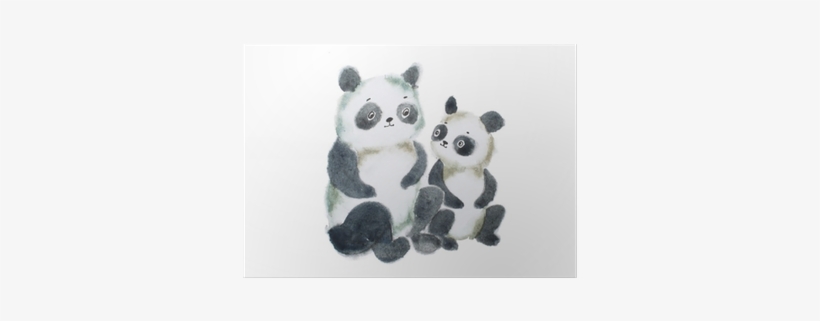Two Cute Furry Panda Bears Hand Painted With Watercolors - Watercolor Painting, transparent png download