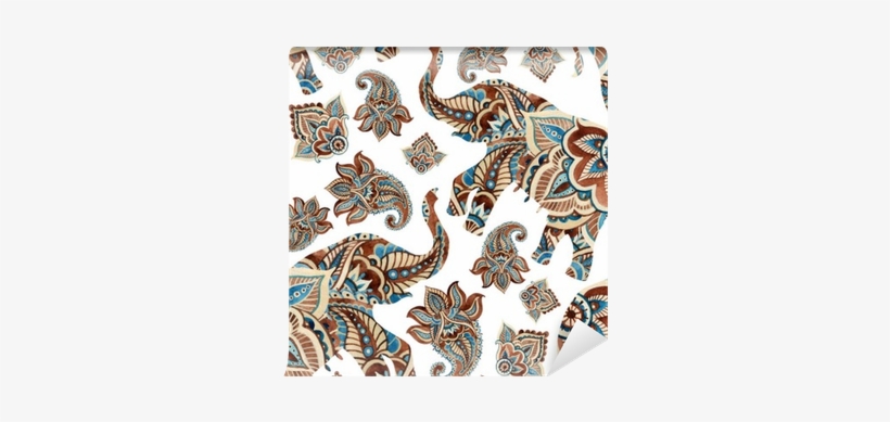Watercolor Ethnic Elephant With Paisley Elements Background - Paisley Painted Elephants, transparent png download
