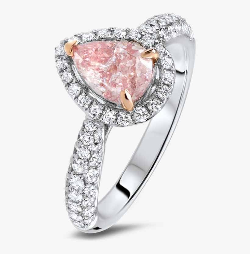 Pear Shaped Pink Diamond Halo Pave Ring - Pear Cut Pink Diamond Halo Ring, transparent png download