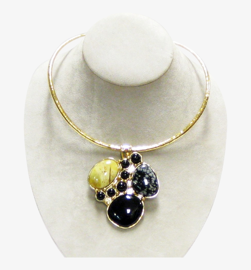 Stainless Gold White Metal Pendant W/black Onyx, Green - Necklace, transparent png download