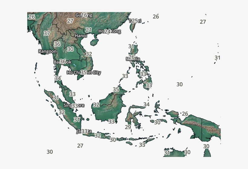 Southeast Asia Temperatures Map - South Asia Subregional Economic Cooperation, transparent png download