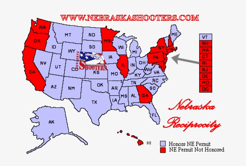 Nebraska Reciprocity - Free Concealed Carry Map, transparent png download