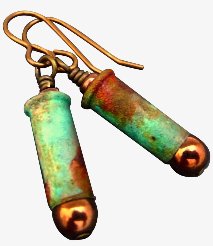 Rustic Patina Bullet Shell Earrings - Brass, transparent png download