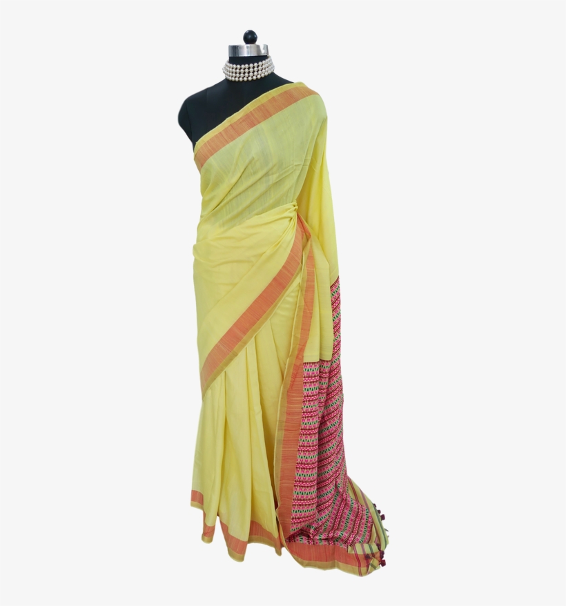 Eri Pat Tsc Blend Saree In Canary Yellow With A Dramatic - Silk, transparent png download
