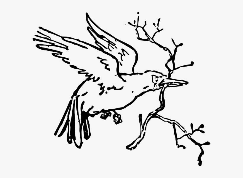 Outline Carrying A Branch Clip Art - Pajaro Con Ramita Para Colorear, transparent png download