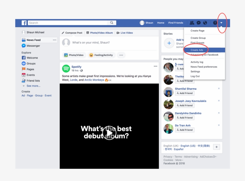 Facebook Dropdown Menu Create Ads - Facebook Drop Down Menu, transparent png download