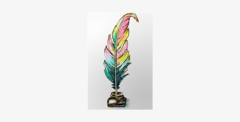 Watercolor Hand Painted Illustration Of A Feather Quill - Quill And Ink Watercolour, transparent png download