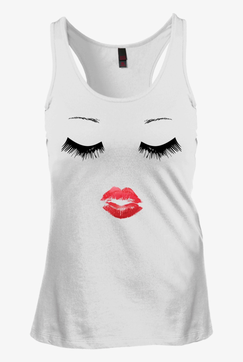 Eyelash Lip Print Racerback Tank Top - Shirt, transparent png download