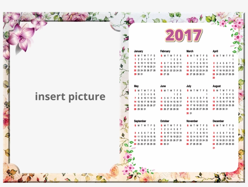 Calendar Vintage Floral 2017 Png Frame - Picture Frame, transparent png download