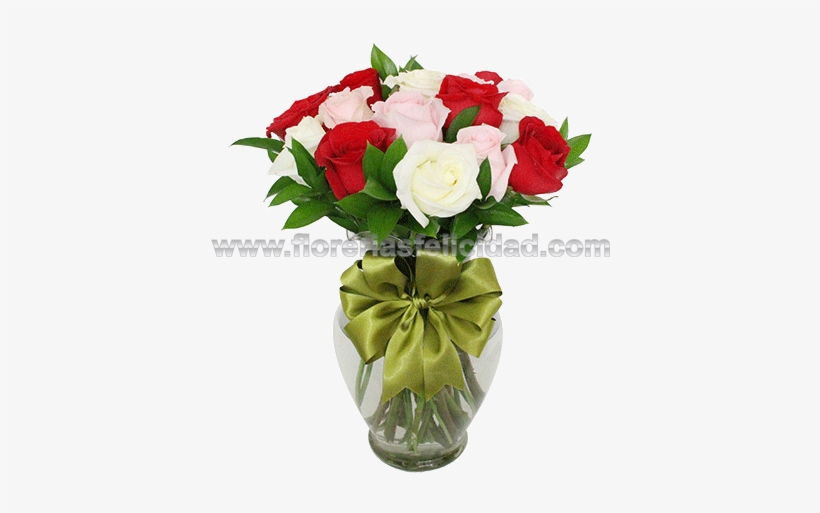 Florero 24 Rosas Rojas Blancas Y Rosas - Mexico City, transparent png download