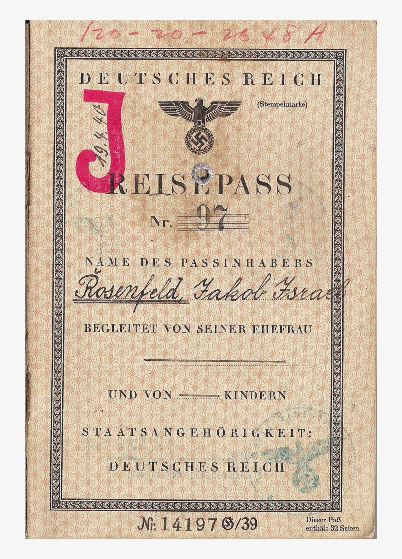 Ww2 German Stamped J Passport - Document, transparent png download