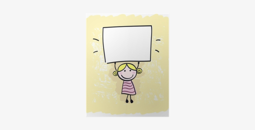 Happy Little Kid Girl Holding Empty Blank Banner Sign - Children Holding Banner, transparent png download