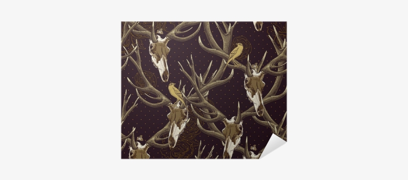 Vintage Seamless Background With A Deer Skull Poster - Deer, transparent png download