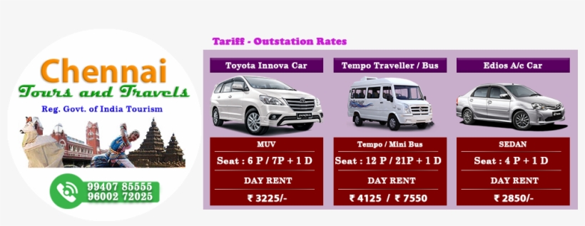 Out Station Tariff Chennai Tours And Travels - Tours And Travels Rates, transparent png download