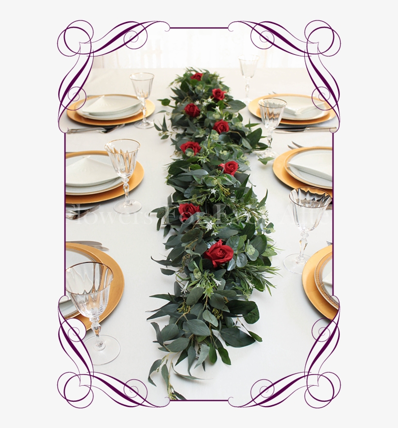 Kristy Red Rose Foliage Table Garland Decoration Flowers - Roses Cake Fuschia, transparent png download