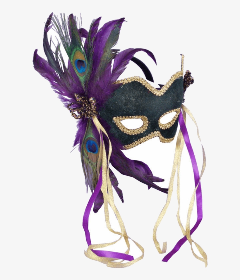 Peacock Feathered Venetian Mask - Mardi Gras Mask, transparent png download
