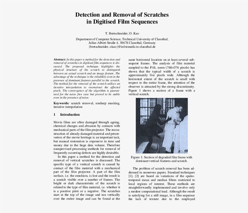 Detection And Removal Of Scratches In Digitised Film - Document, transparent png download