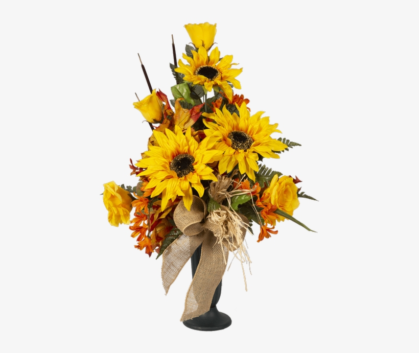 Silk Fall Sunflowers, Roses & Burlap Cem - Bouquet, transparent png download