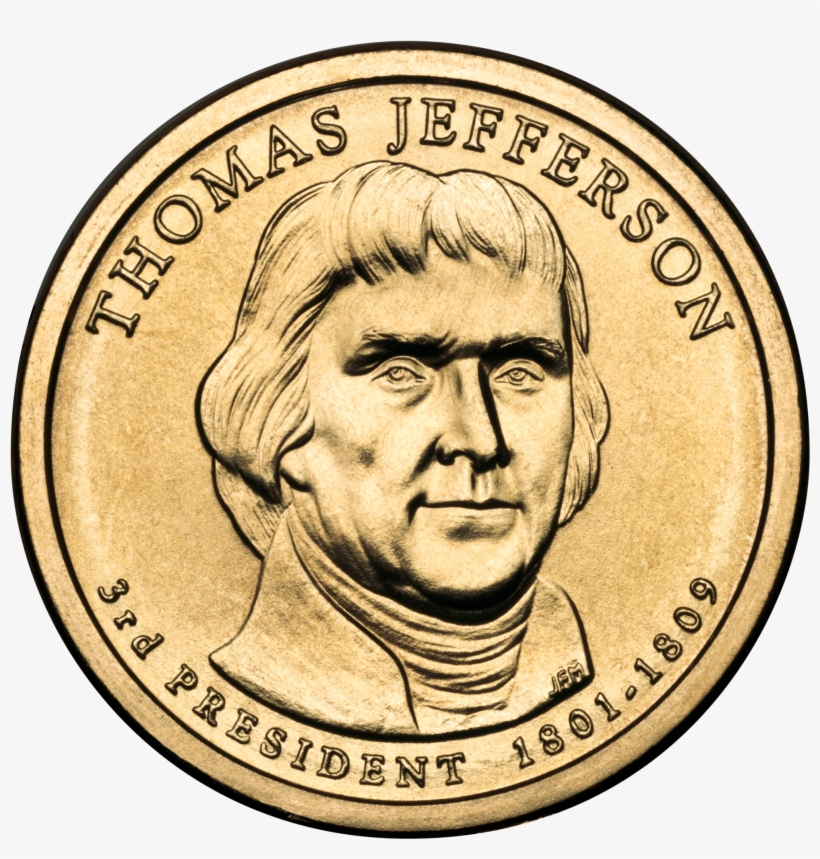 Thomas Jefferson Presidential $1 Coin Obverse - Thomas Jefferson, transparent png download
