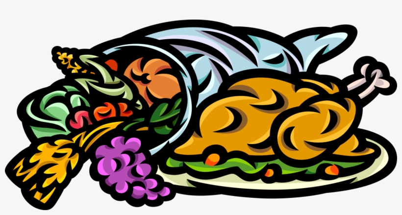 Thanksgiving Turkey Dinner With Cornucopia - Thanksgiving, transparent png download